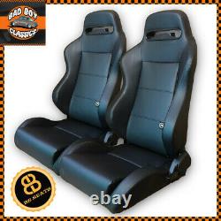 BB3 Pair Reclining Bucket Sports Seats Black + Subframes Direct Fit DEFENDER