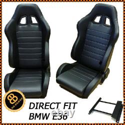 PAIR BB4 Reclining Tilting Bucket Racing Sports Seats Black + Sub Frames BMW E36