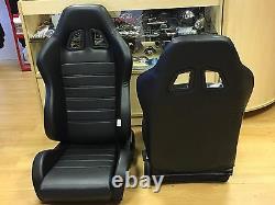 PAIR BB4 Reclining Tilting Bucket Racing Sports Seats Black + Sub Frames BMW E36