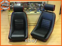 Pair BB1 RS Black / Red Piping Sports Bucket Seats + Subframes CLASSIC MINI