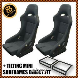 Pair BB5 LARGE Fibreglass Slim Racing Bucket Seats + Subframes Fits CLASSIC MINI