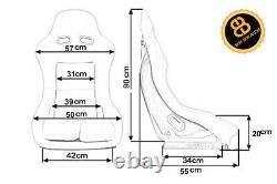 Pair BB5 LARGE Fibreglass Slim Racing Bucket Seats + Subframes Fits CLASSIC MINI