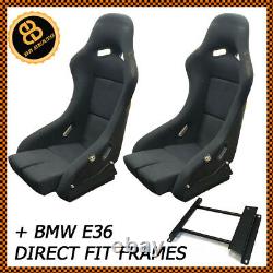 Pair BB5 LARGE Fixed Fibreglass Racing Bucket Seat + Sub Frames For BMW E36 E46